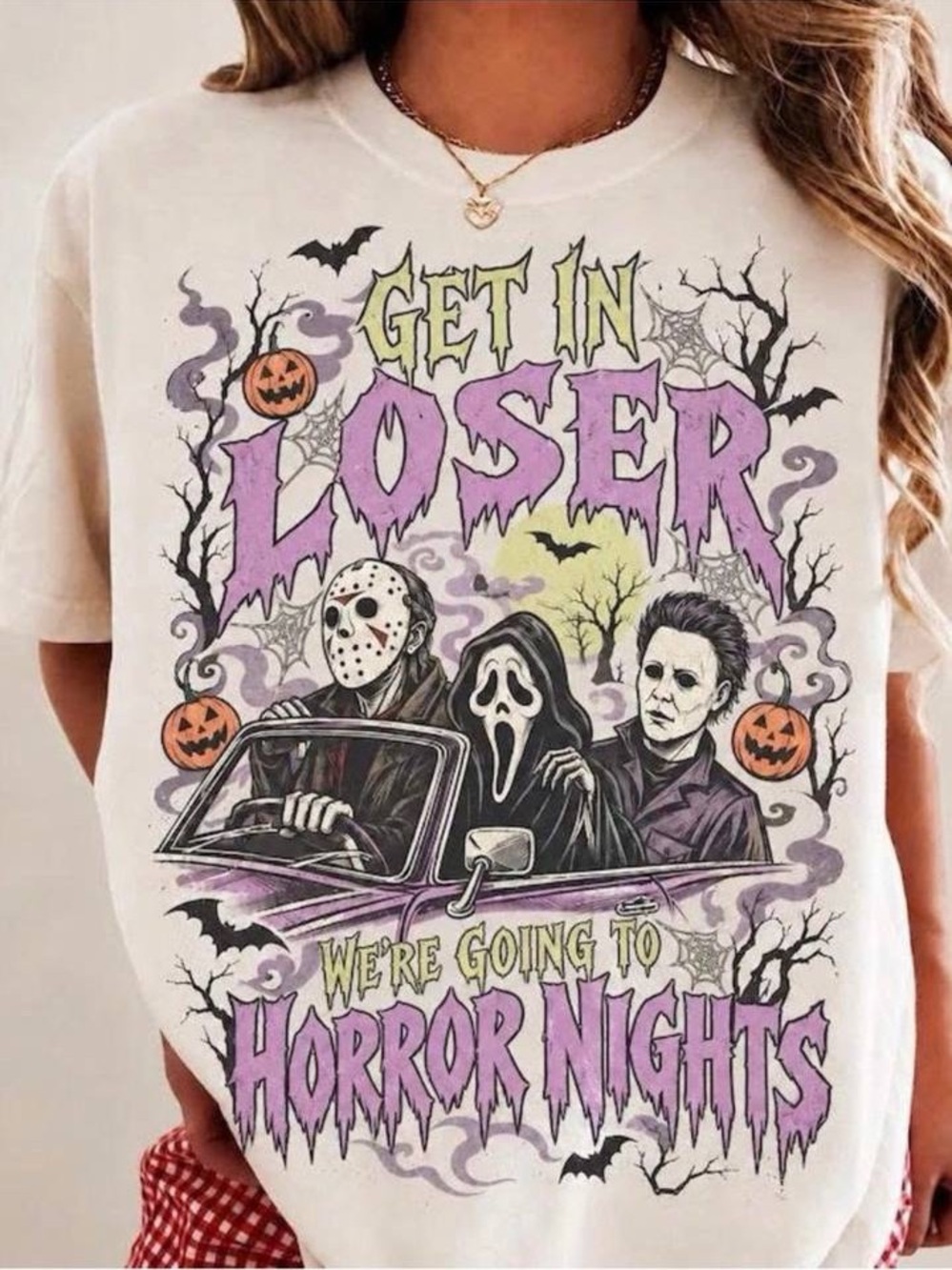 Comfort Colors Ivory Halloween Graphic Tee with Purple & Green Print